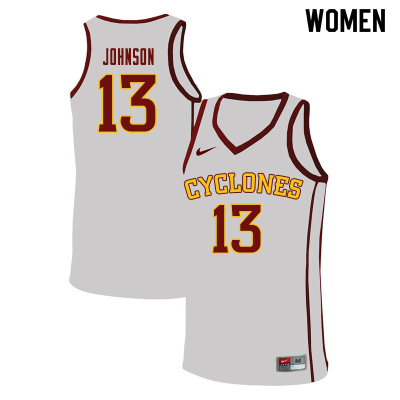Women #13 Javan Johnson Iowa State Cyclones College Basketball Jerseys Sale-White - Click Image to Close